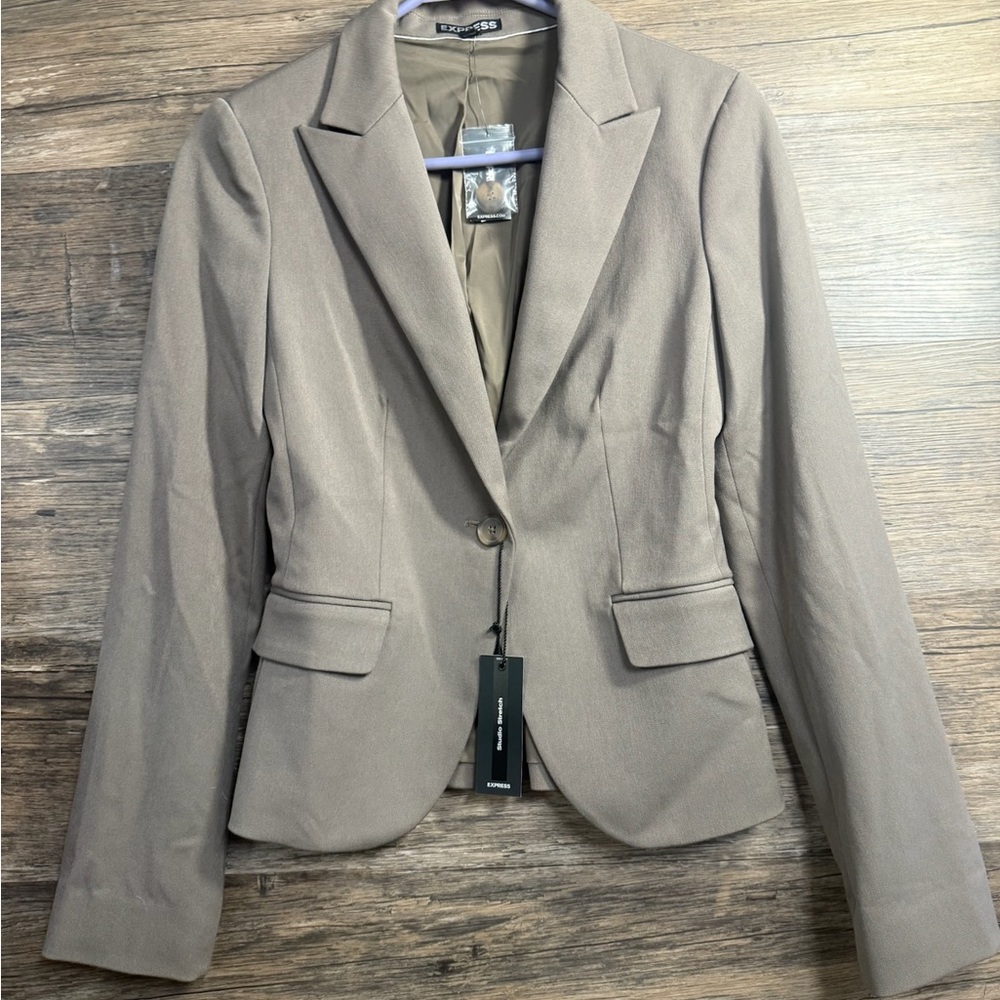 Express Tan Blazer Jacket Tailored Fit Notched Lapels